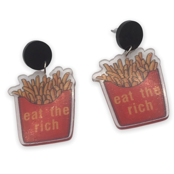 Jewelry - Eat the Rich French Fries Acrylic Earrings new